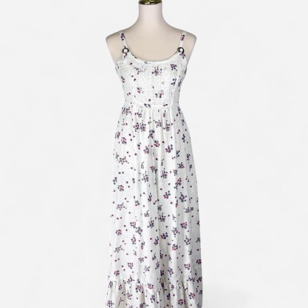 Vintage Cottage Core Prairie floral white maxi dress